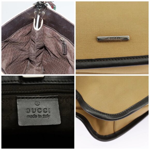 GUCCI Web Sherry Line Shoulder Bag Canvas Beige Silver - Picture 12 of 14
